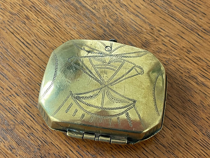 Antique British Brass Snuff Box – Hand Engraved ‘John Hall 1856’ with Wriggle-Work Decoration (c.1856)