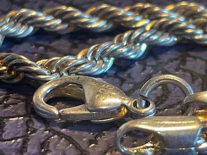 Vintage Sterling Silver Rope Chain Bracelet – 21cm Solid 925 Twist-Link Design (c.20th Century)