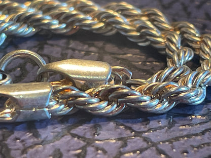 Vintage Sterling Silver Rope Chain Bracelet – 21cm Solid 925 Twist-Link Design (c.20th Century)