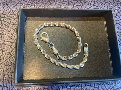 Vintage Sterling Silver Rope Chain Bracelet – 21cm Solid 925 Twist-Link Design (c.20th Century)