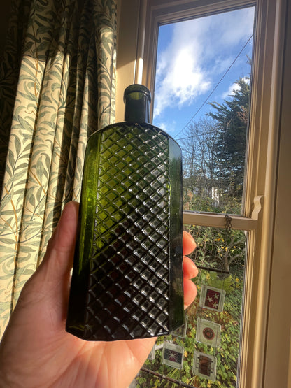 Antique Green Cross-Hatched Chemist Poison Bottle – 12oz Ribbed ‘Not To Be Taken’ Type (c.1900)