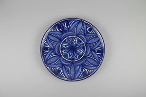 Vintage Spanish Hand-Painted Ceramic Charger – Cobalt Blue Geometric Floral Design (35cm, mid-20th century)