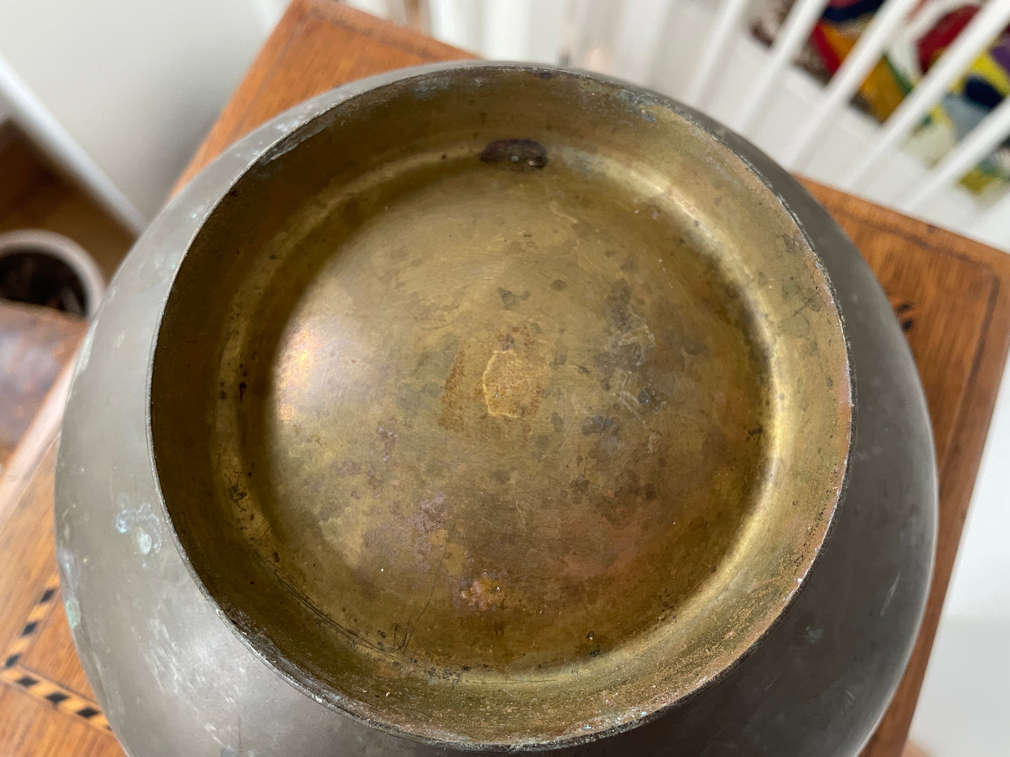 Antique Japanese Brass Bowl – Hand-Raised Metal with Cloisonné Floral Roundels (c.1900–1930)