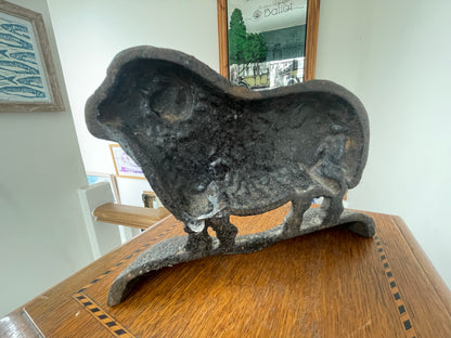 Vintage Cast Iron Ram Doorstops – Pair of Heavy Standing Rams with Textured Wool (c. mid-20th Century)