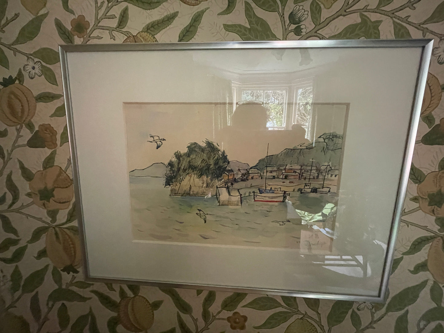 Japanese Watercolour – Harbour Scene at Mikami-jima by K. Hachijo (1990)