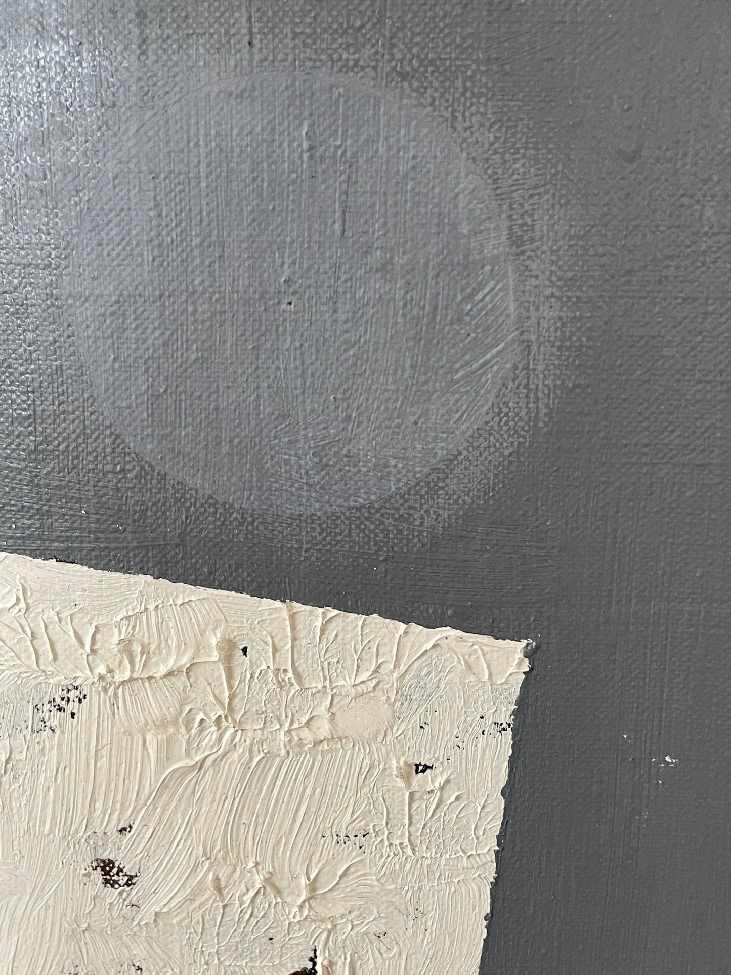 Abstract Modernist Hardboard Painting – Geometric Composition with Textured White Panel (c.20th Century)