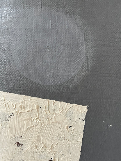 Abstract Modernist Hardboard Painting – Geometric Composition with Textured White Panel (c.20th Century)