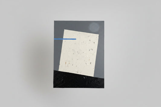 Abstract Modernist Hardboard Painting – Geometric Composition with Textured White Panel (c.20th Century)