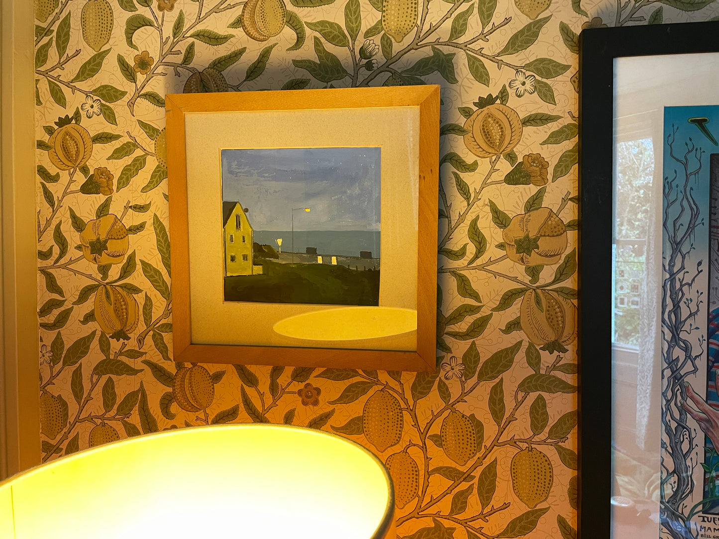 Mid-20th Century British Gouache Coastal Scene – Night Seafront with Lamp Light (c.1950s–1970s)