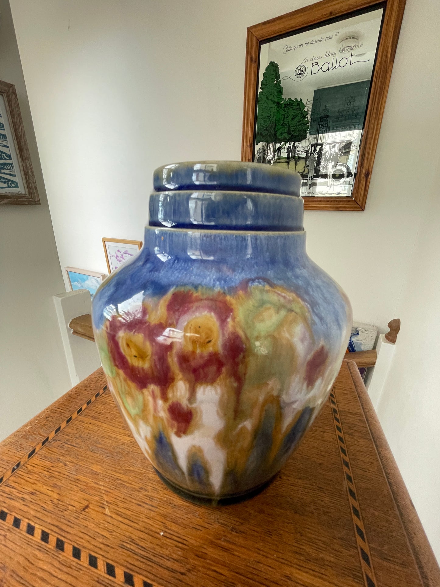 Royal Doulton Lambeth Stoneware Vase – Shape 4625, Sung-Style X8863 Drip Glaze, Decorated by Cissie Camplin (c.1925–1935)