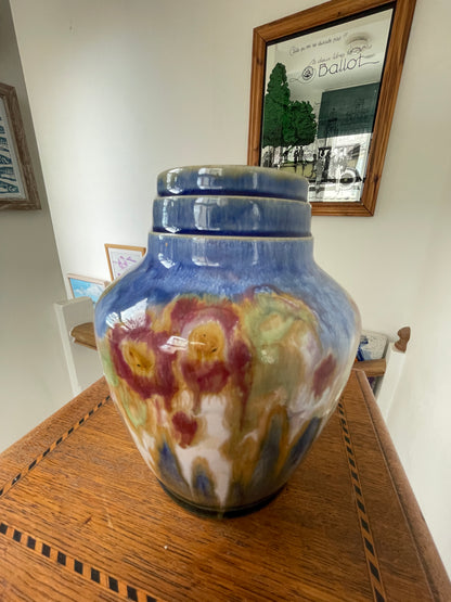 Royal Doulton Lambeth Stoneware Vase – Shape 4625, Sung-Style X8863 Drip Glaze, Decorated by Cissie Camplin (c.1925–1935)