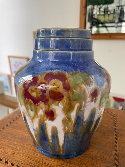 Royal Doulton Lambeth Stoneware Vase – Shape 4625, Sung-Style X8863 Drip Glaze, Decorated by Cissie Camplin (c.1925–1935)