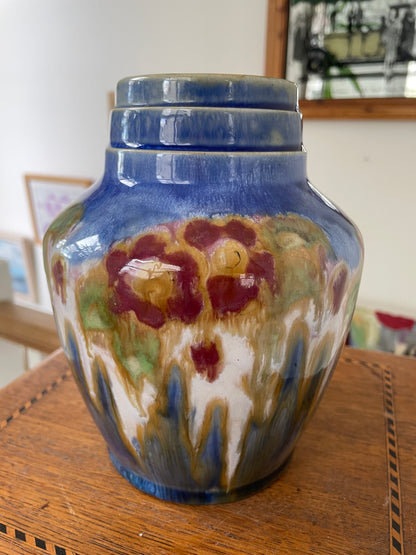 Royal Doulton Lambeth Stoneware Vase – Shape 4625, Sung-Style X8863 Drip Glaze, Decorated by Cissie Camplin (c.1925–1935)