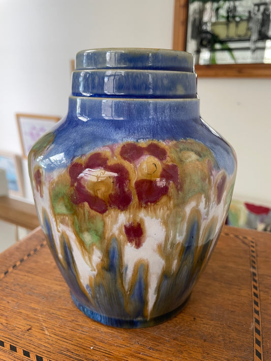 Royal Doulton Lambeth Stoneware Vase – Shape 4625, Sung-Style X8863 Drip Glaze, Decorated by Cissie Camplin (c.1925–1935)