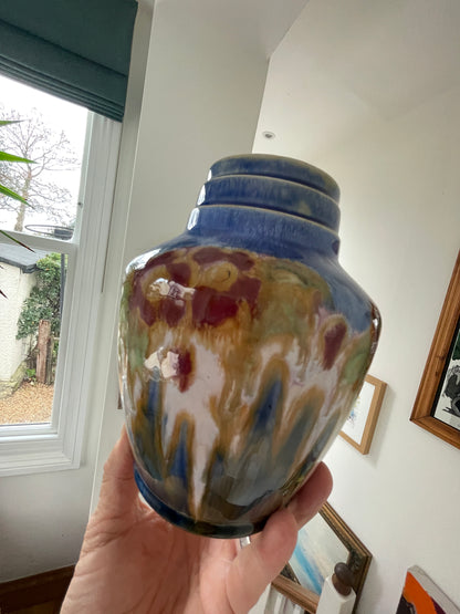 Royal Doulton Lambeth Stoneware Vase – Shape 4625, Sung-Style X8863 Drip Glaze, Decorated by Cissie Camplin (c.1925–1935)