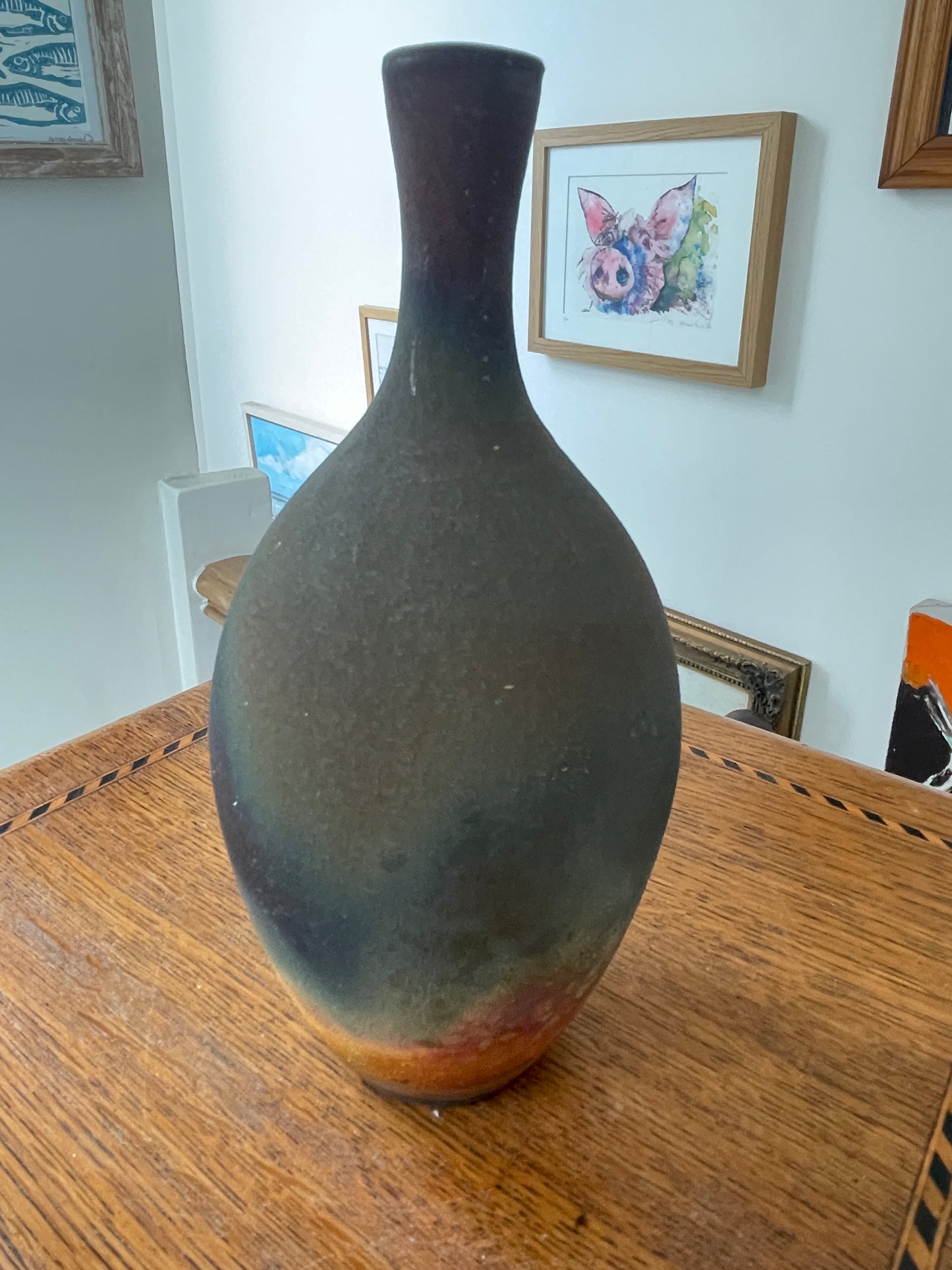 Studio Pottery Smoke-Fired Vase – Hand-Thrown Stoneware with Iridescent Fireclouds (Signed ‘SN’, c.20th Century)