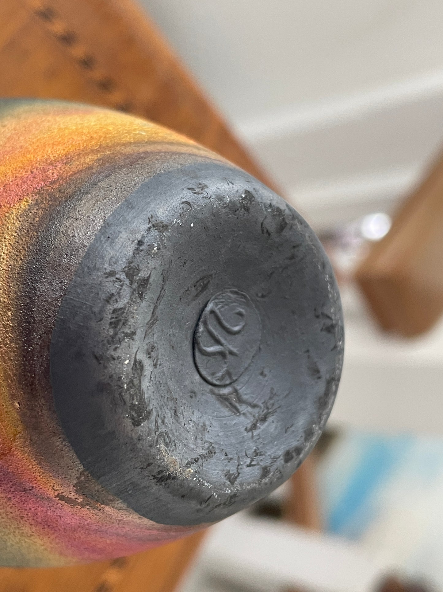 Studio Pottery Smoke-Fired Vase – Hand-Thrown Stoneware with Iridescent Fireclouds (Signed ‘SN’, c.20th Century)