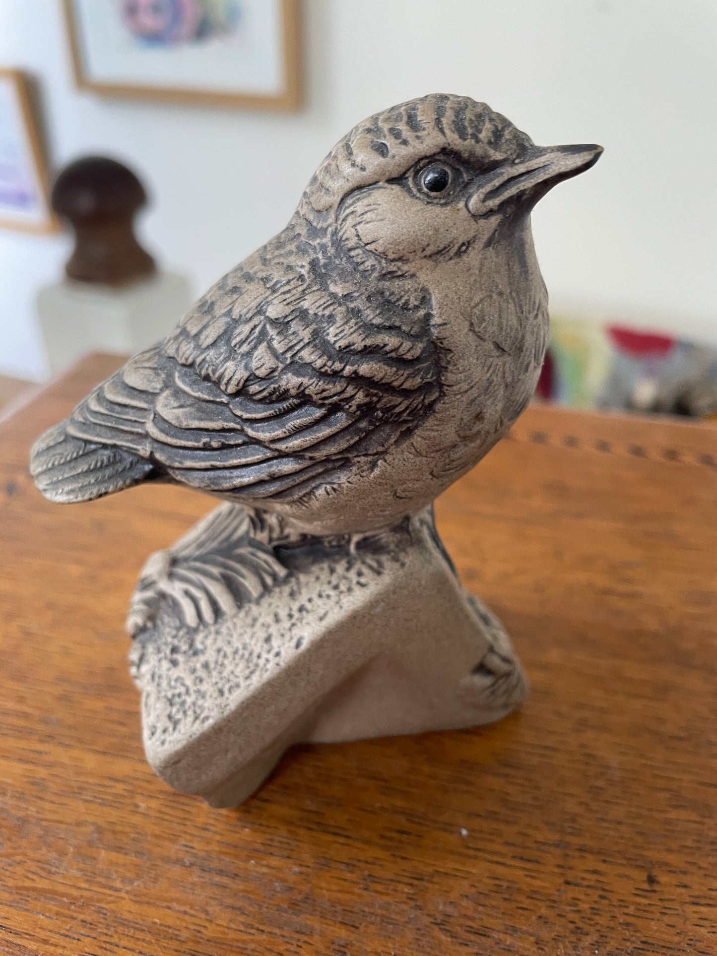 Poole Pottery Stoneware Bird – Small Wren Study with Incised Feathers (c.1970s)