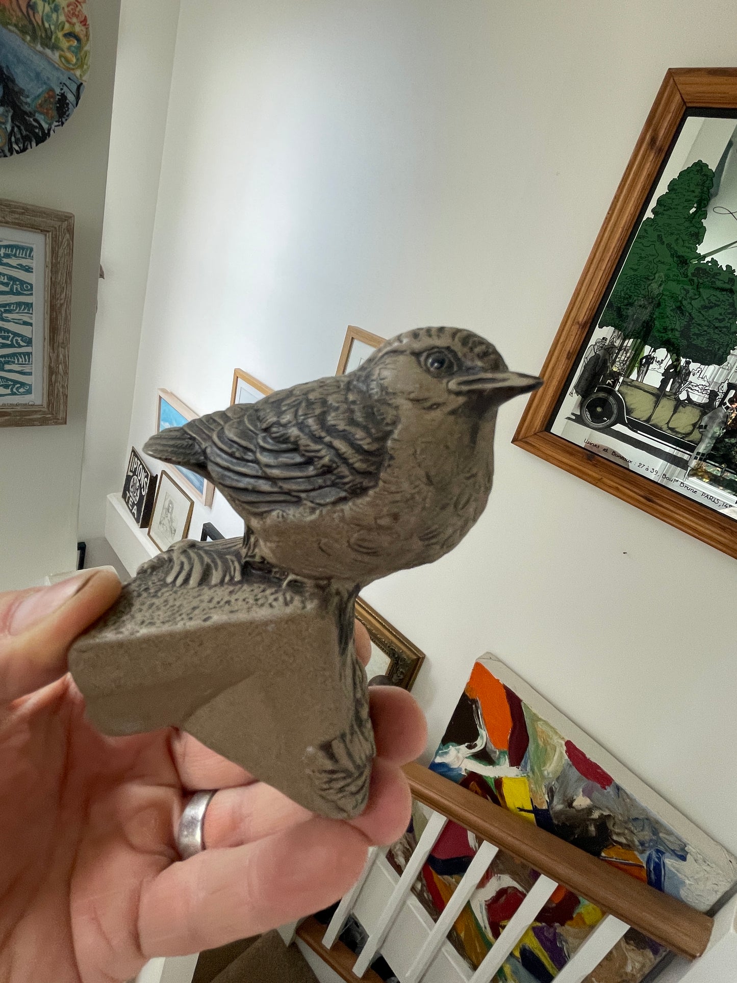 Poole Pottery Stoneware Bird – Small Wren Study with Incised Feathers (c.1970s)