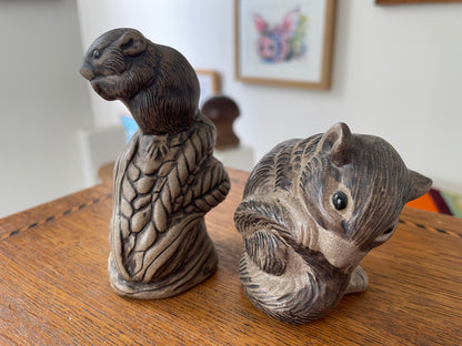 Vintage Poole Pottery Stoneware Animals – Pair of Hand-Modelled Otter Figures (c.1970s–1980s)
