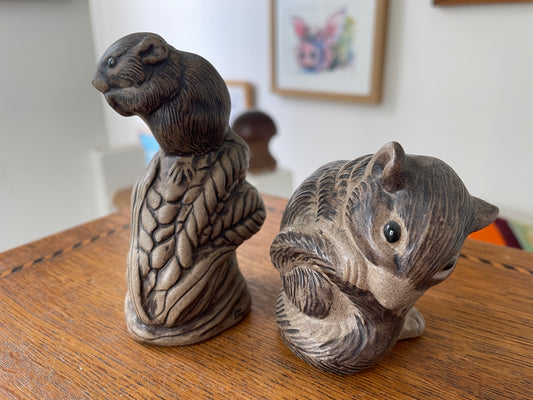 Vintage Poole Pottery Stoneware Animals – Pair of Hand-Modelled Otter Figures (c.1970s–1980s)
