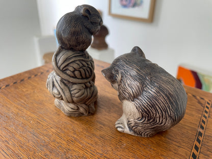 Vintage Poole Pottery Stoneware Animals – Pair of Hand-Modelled Otter Figures (c.1970s–1980s)