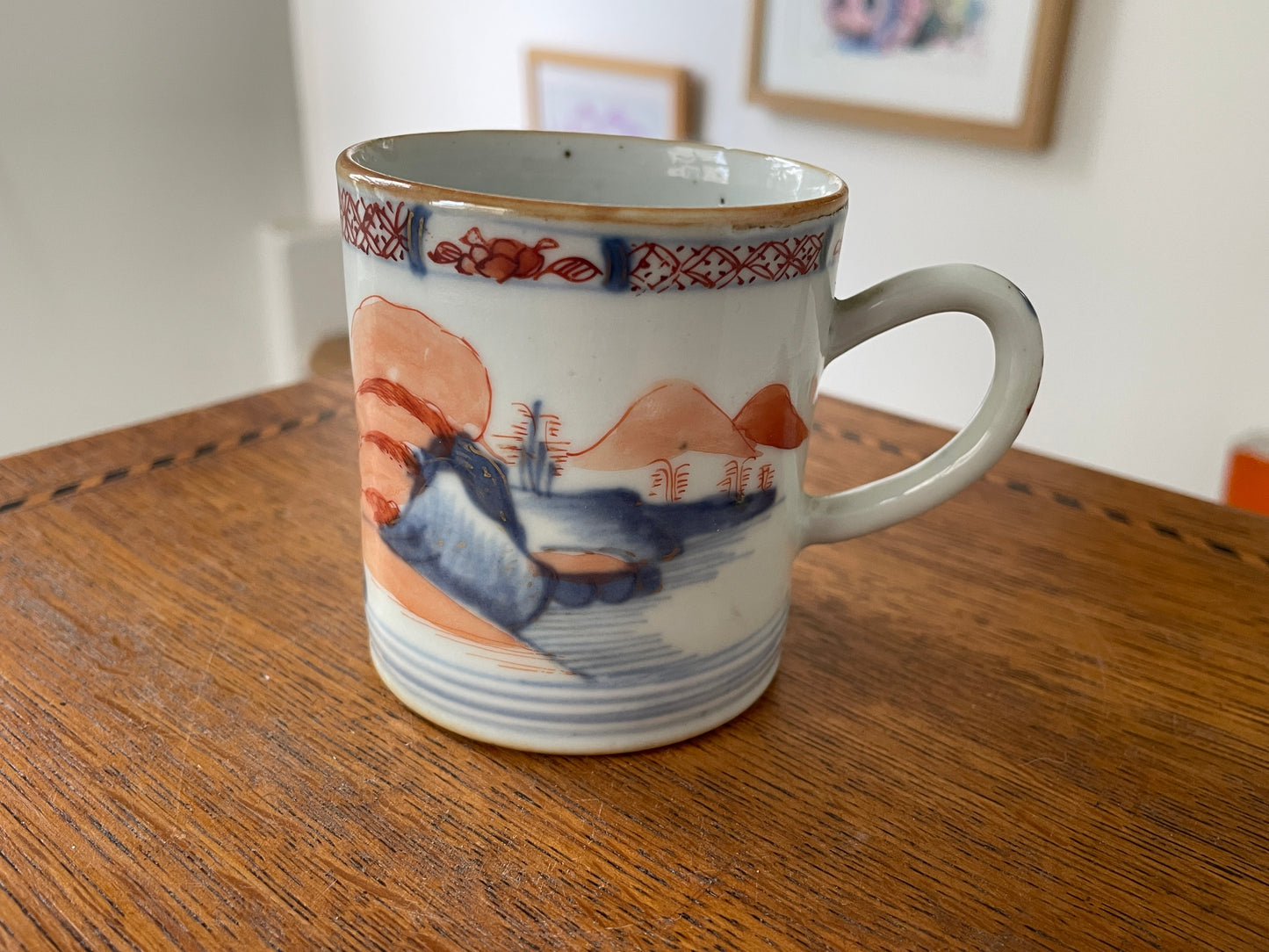 Antique Chinese Export Porcelain Mug – Hand-Painted Imari Palette Landscape (c.19th Century)