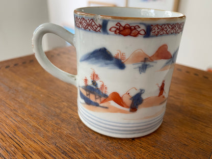 Antique Chinese Export Porcelain Mug – Hand-Painted Imari Palette Landscape (c.19th Century)
