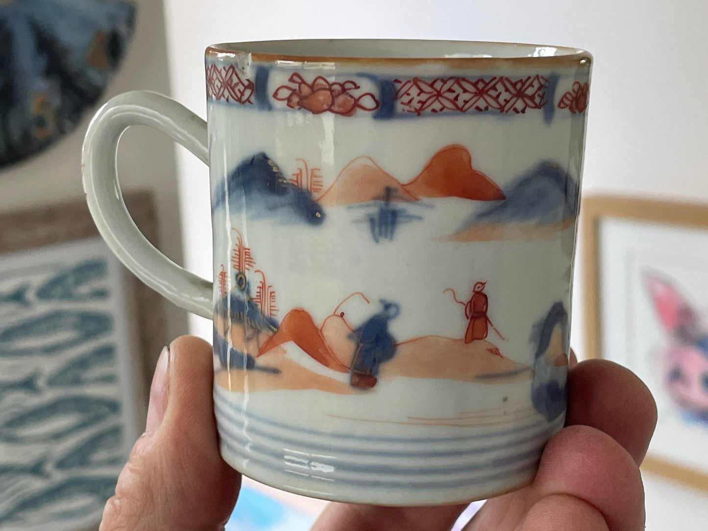 Antique Chinese Export Porcelain Mug – Hand-Painted Imari Palette Landscape (c.19th Century)