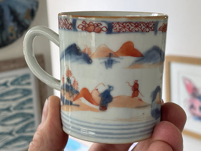 Antique Chinese Export Porcelain Mug – Hand-Painted Imari Palette Landscape (c.19th Century)