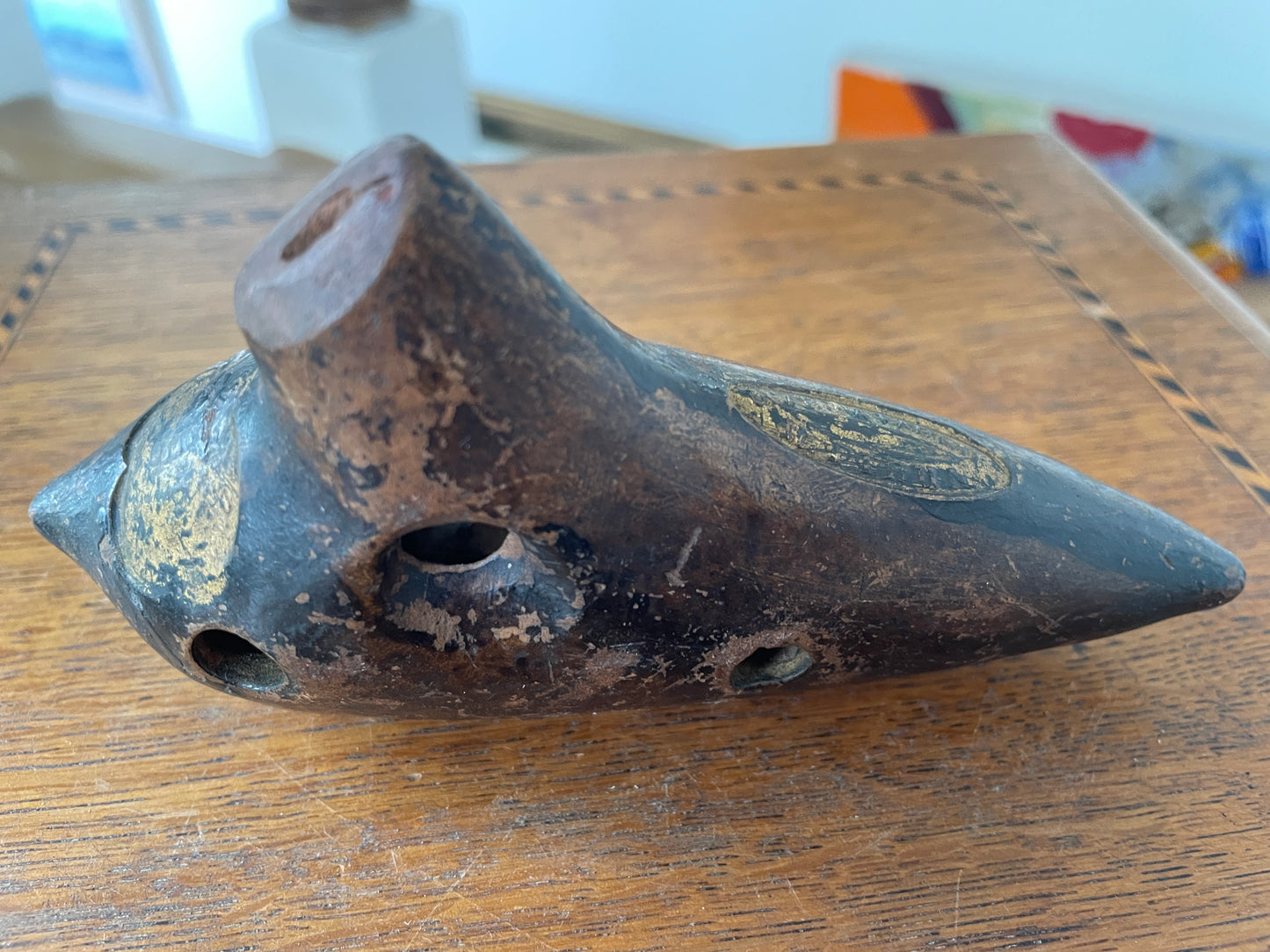 Antique Austrian Clay Ocarina – H. Fiehn ‘F 4’ Model with Original Factory Labels (c.1880–1920)