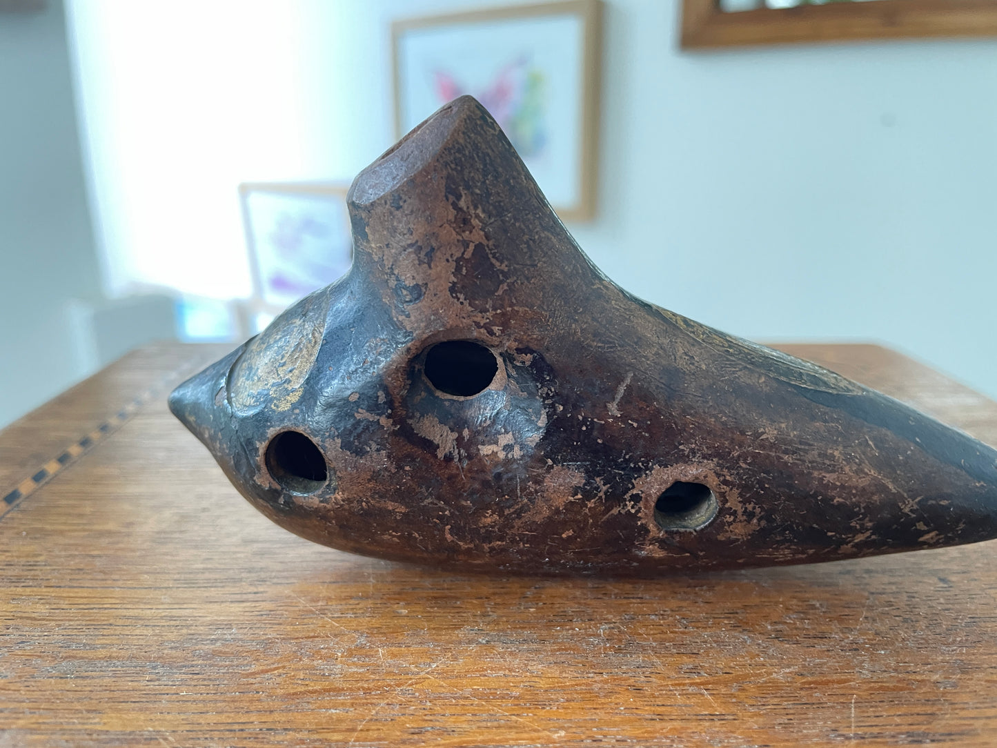 Antique Austrian Clay Ocarina – H. Fiehn ‘F 4’ Model with Original Factory Labels (c.1880–1920)