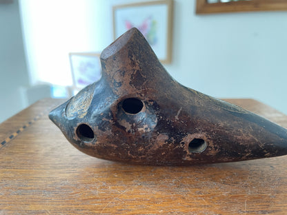 Antique Austrian Clay Ocarina – H. Fiehn ‘F 4’ Model with Original Factory Labels (c.1880–1920)