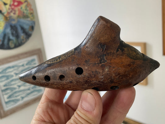 Antique Austrian Clay Ocarina – H. Fiehn ‘F 4’ Model with Original Factory Labels (c.1880–1920)