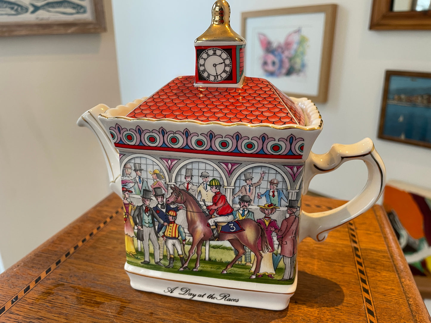 Vintage Sadler Staffordshire Teapot – ‘A Day at the Races’ Championship Design (c.1970s–1980s)