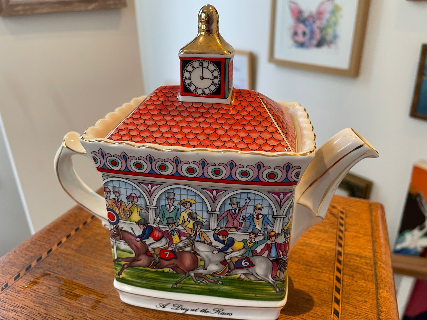Vintage Sadler Staffordshire Teapot – ‘A Day at the Races’ Championship Design (c.1970s–1980s)