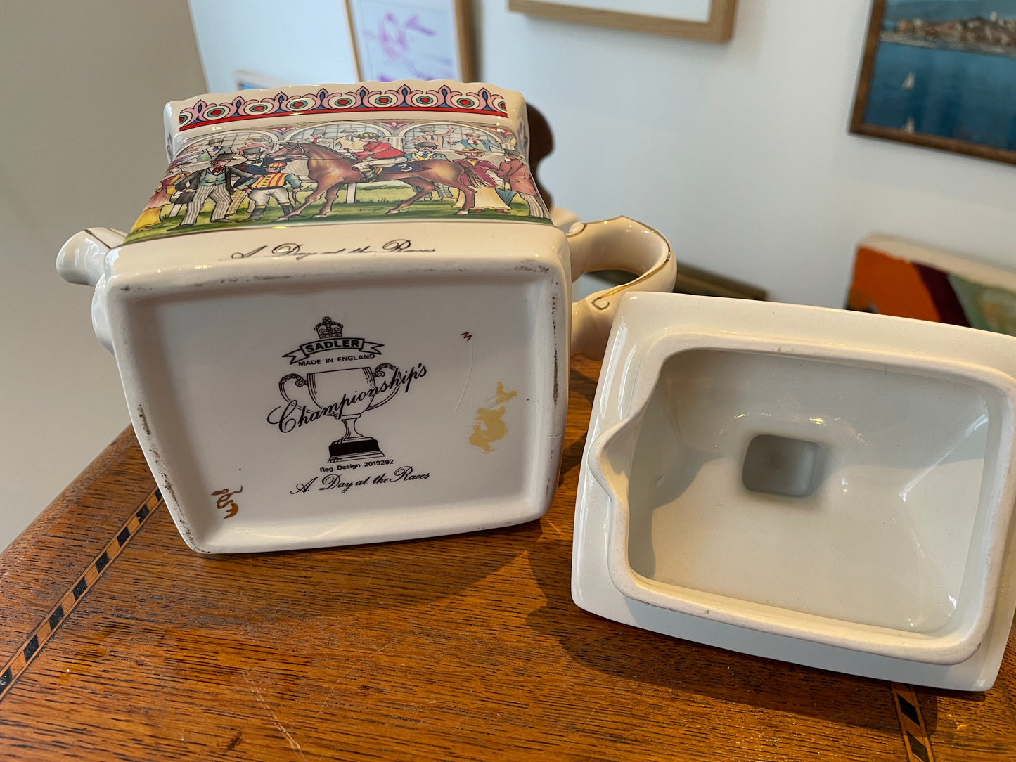 Vintage Sadler Staffordshire Teapot – ‘A Day at the Races’ Championship Design (c.1970s–1980s)