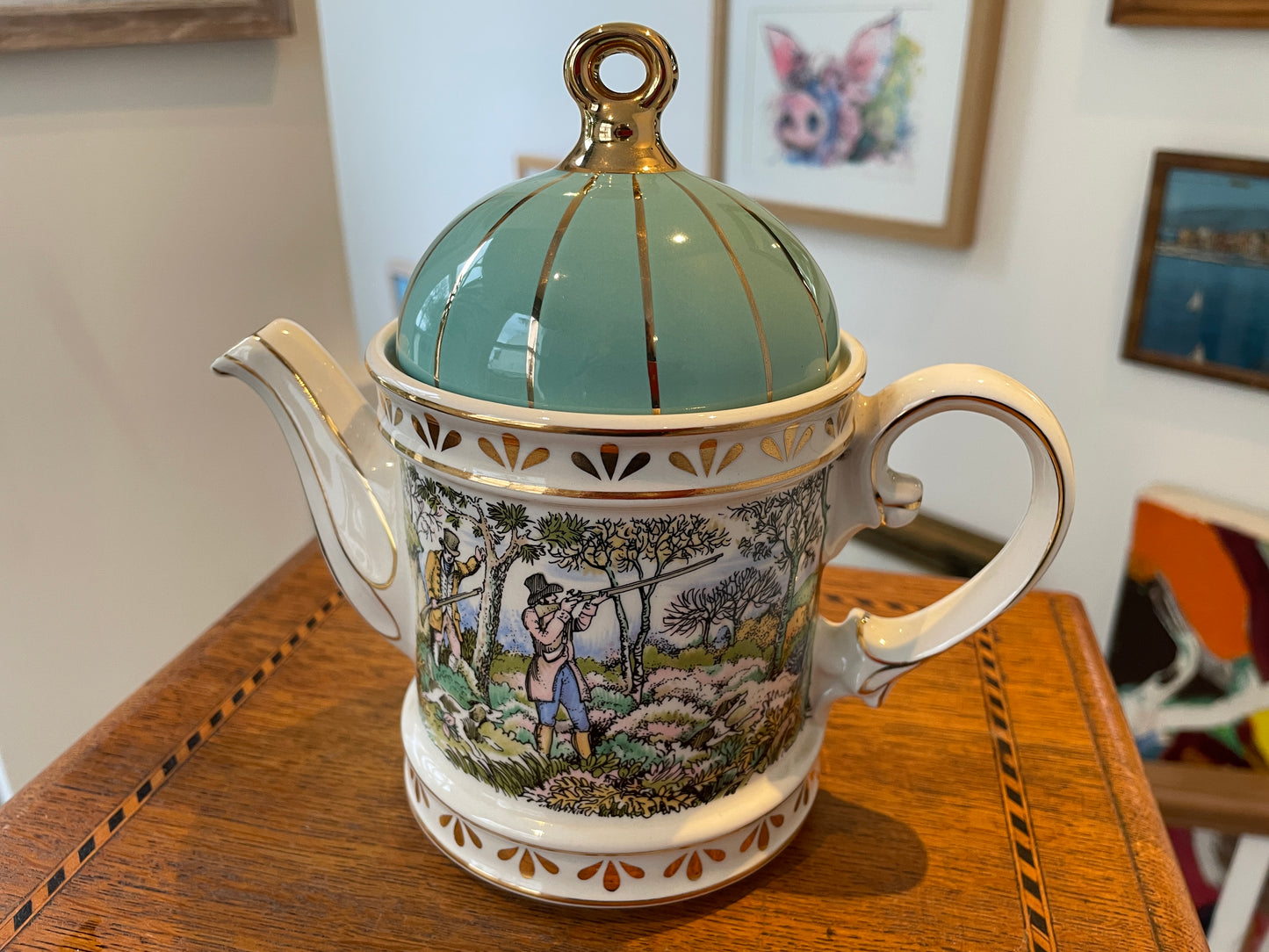 Vintage Sadler Staffordshire Teapot – ‘Sporting Scenes of the 18th Century: Shooting’ (c.1970s–1980s)