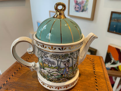 Vintage Sadler Staffordshire Teapot – ‘Sporting Scenes of the 18th Century: Shooting’ (c.1970s–1980s)