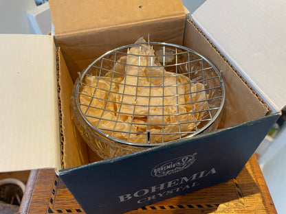 Antique Czech Lead Crystal Rose Bowl – Hand-Cut Bohemia Crystal with Flower Arranger Grid (c.20th Century)