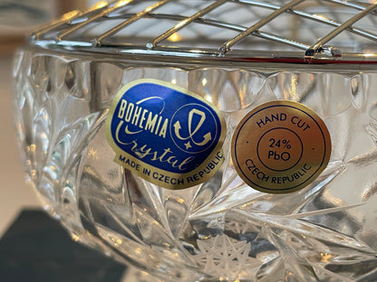 Antique Czech Lead Crystal Rose Bowl – Hand-Cut Bohemia Crystal with Flower Arranger Grid (c.20th Century)