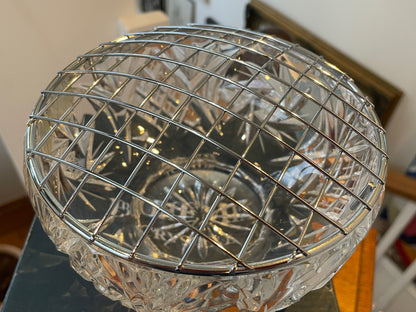 Antique Czech Lead Crystal Rose Bowl – Hand-Cut Bohemia Crystal with Flower Arranger Grid (c.20th Century)