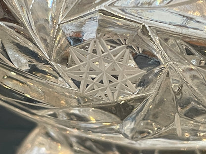 Antique Czech Lead Crystal Rose Bowl – Hand-Cut Bohemia Crystal with Flower Arranger Grid (c.20th Century)