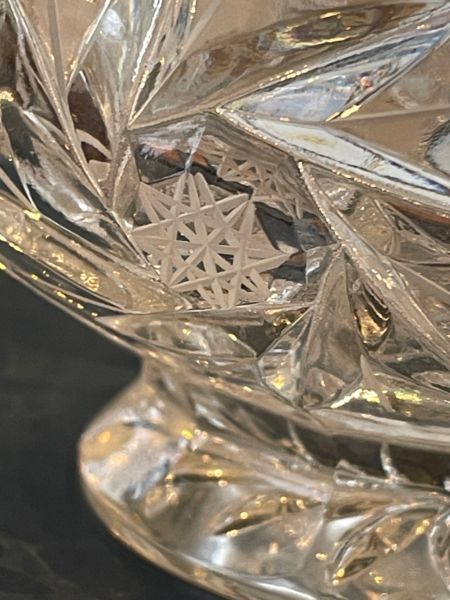 Antique Czech Lead Crystal Rose Bowl – Hand-Cut Bohemia Crystal with Flower Arranger Grid (c.20th Century)