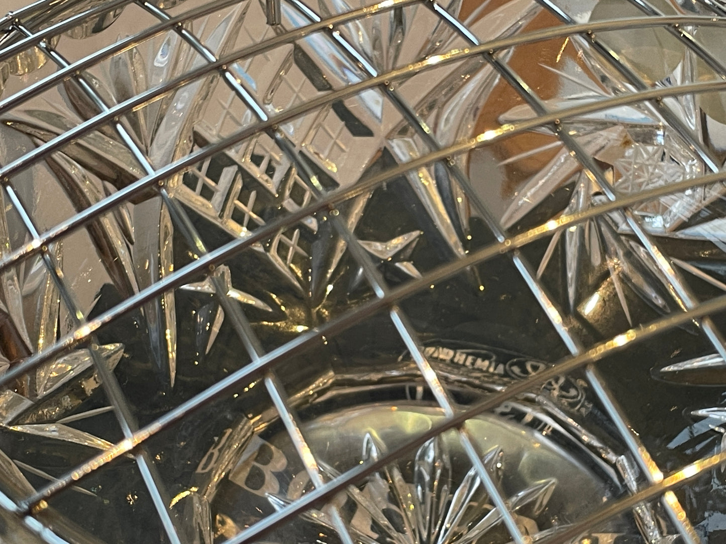 Antique Czech Lead Crystal Rose Bowl – Hand-Cut Bohemia Crystal with Flower Arranger Grid (c.20th Century)