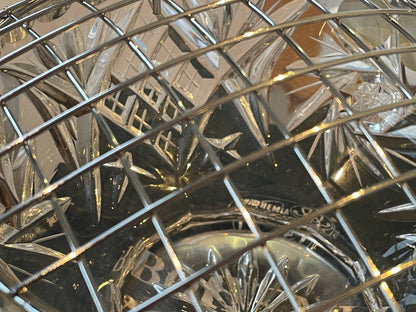 Antique Czech Lead Crystal Rose Bowl – Hand-Cut Bohemia Crystal with Flower Arranger Grid (c.20th Century)