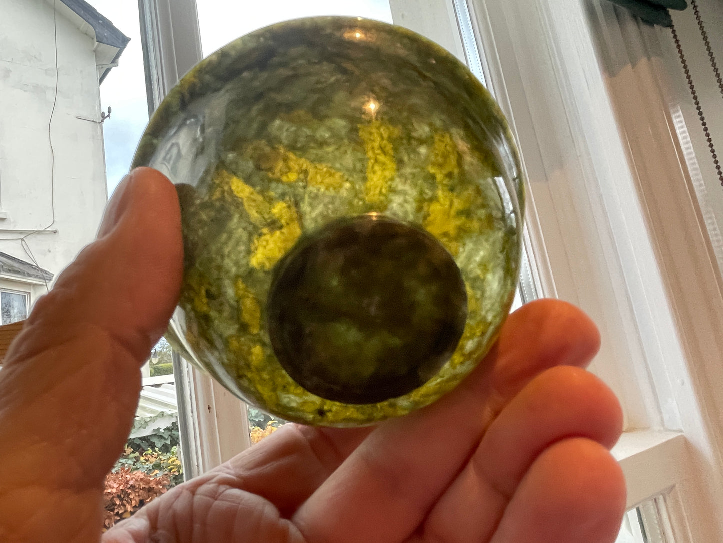 Antique Chinese Jade Bowls – Pair of Polished Spinach-Green Jade Cups on Hardwood Stands (c.20th Century)