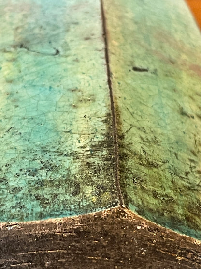 Studio Pottery Raku Vase – Turquoise Crackle Glaze, Signed Roy Fritchley, Rye & France (c.1960s–80s)