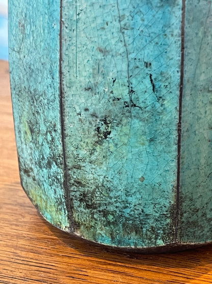 Studio Pottery Raku Vase – Turquoise Crackle Glaze, Signed Roy Fritchley, Rye & France (c.1960s–80s)