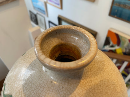 Antique Chinese Crackle-Glazed Vase – Applied Green Dragon with Loop Handles (c.1880–1910)